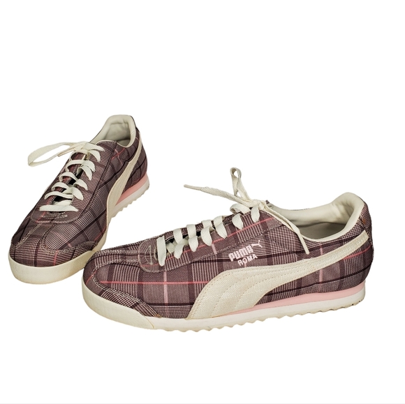 Puma Shoes - Puma Women's Roma Walking Sneaker, Pink Plaid Casual Athletic Shoes Sz 10